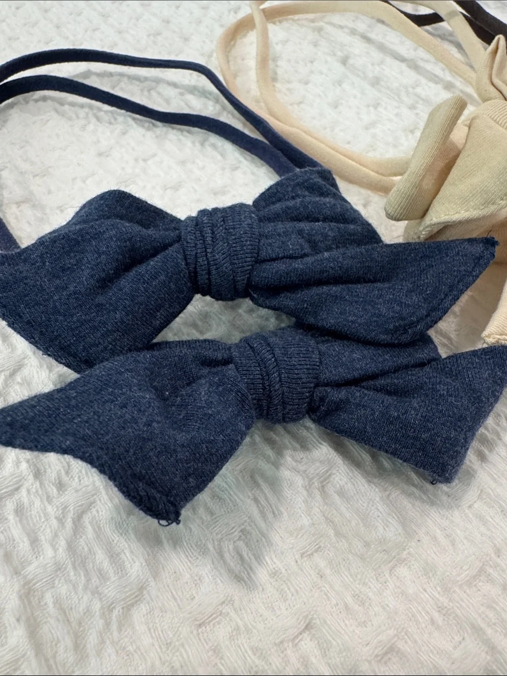 Girls Bow Headband Set - Navy, Cream & Green
